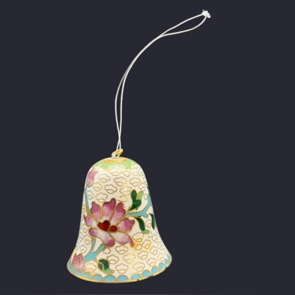 Vintage Floral & Foliage Geometric Pattern Cloisonné Bell Collectible Home Decor